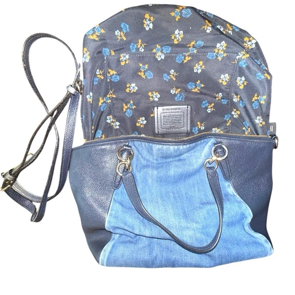 Rare Coach Denim Leather Satchel & Removable Crossbody Strap - Picture 14 of 17
